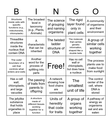 Biology Week 1/2 Bingo Card