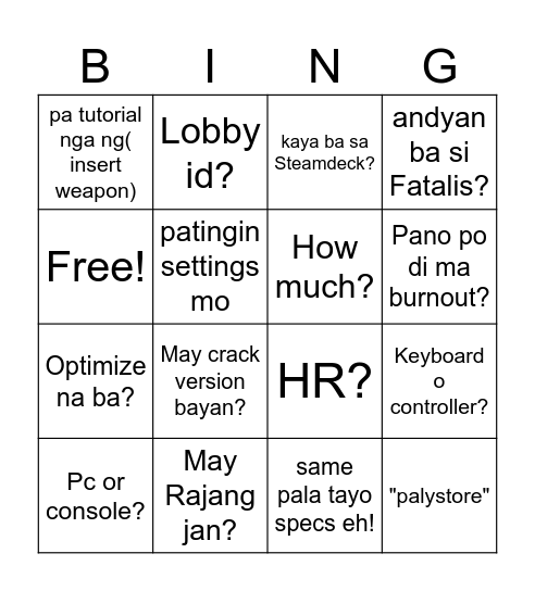 Mangangaso ng Halimaw Bingo Card