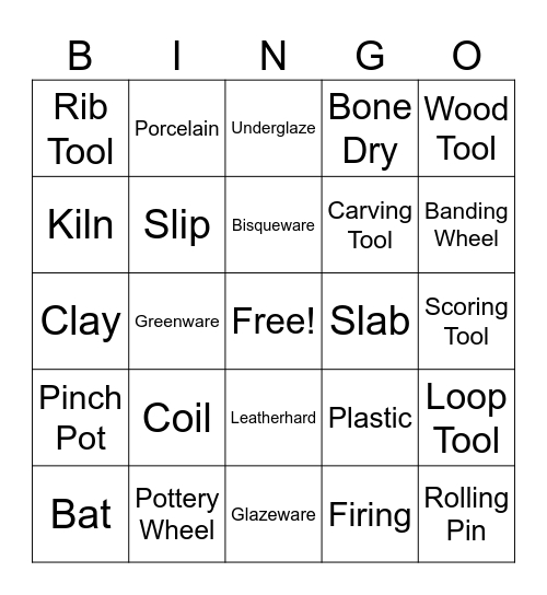 Ceramics Bingo! Bingo Card