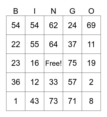 Van Straten Bingo Card