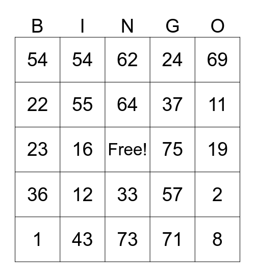 Van Straten Bingo Card