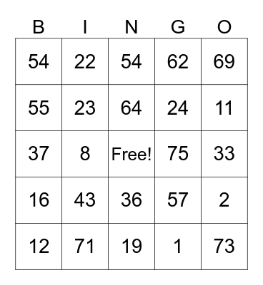 Van Straten Bingo Card