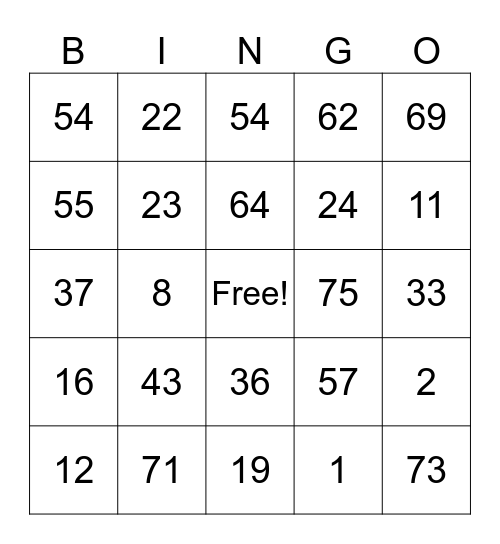 Van Straten Bingo Card