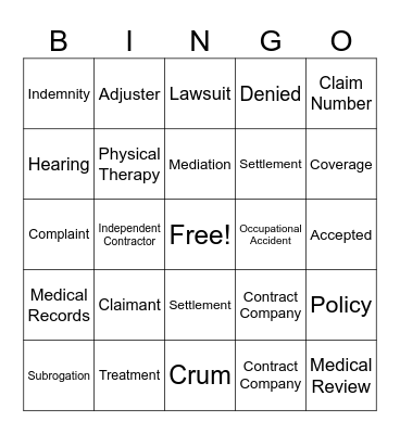Legal Lingo Bingo Card