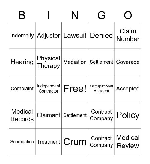 Legal Lingo Bingo Card
