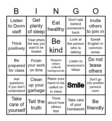 RESPECT Bingo Card