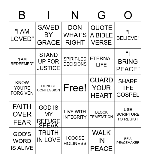 ARMOR OF GOD Bingo Card