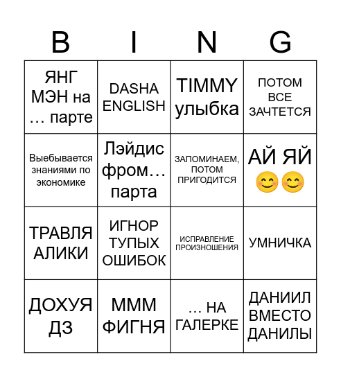 Zhavoronkova bingo Card