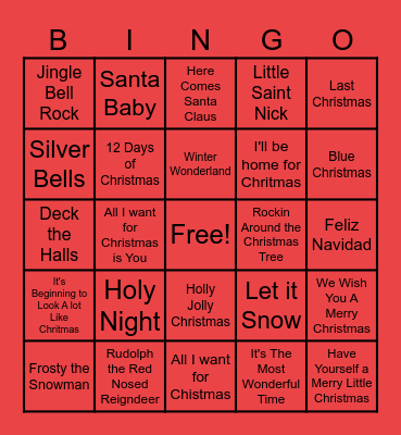 Christmas music Bingo Card
