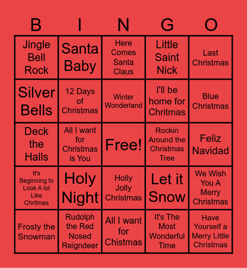 Christmas music Bingo Card
