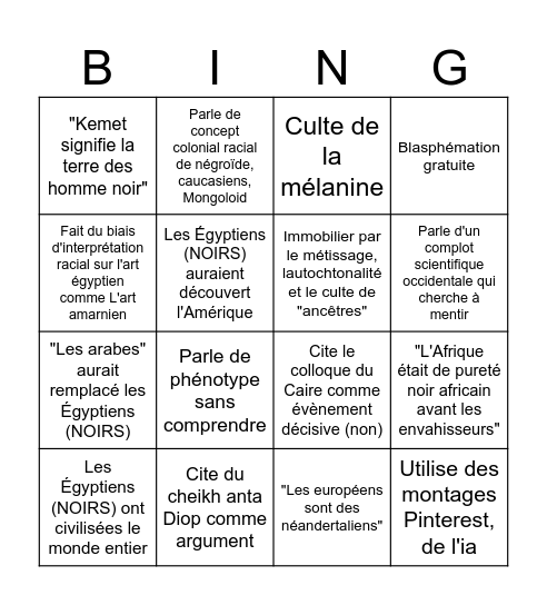 Le bingo du bon petit afrocentriste Bingo Card