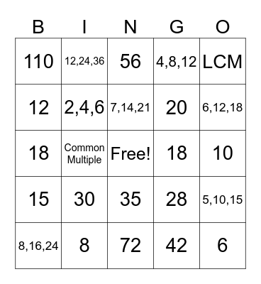 LCM Bingo Card