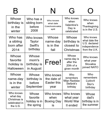Find Someone Who... Bingo Card