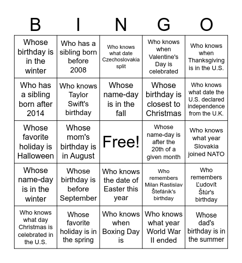 Find Someone Who... Bingo Card