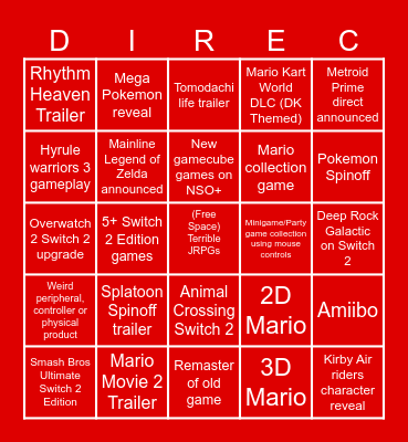 Nintendo Bingo Card