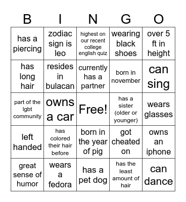 Untitled Bingo Card