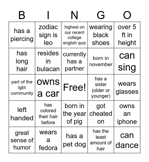 Untitled Bingo Card