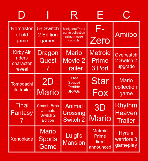 Nintendo Bingo Card
