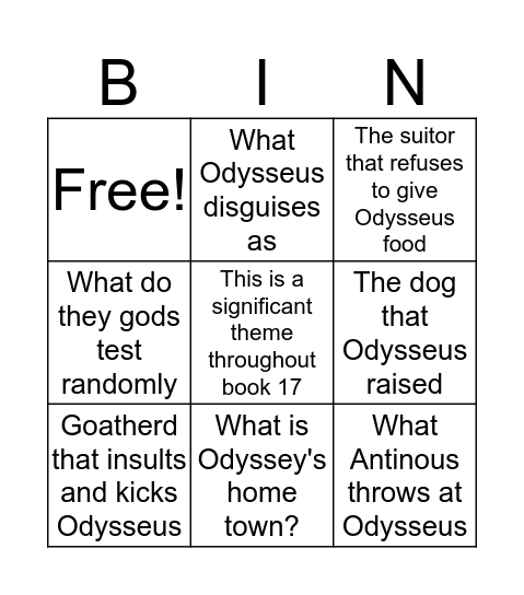 Book 17 Bingo Card