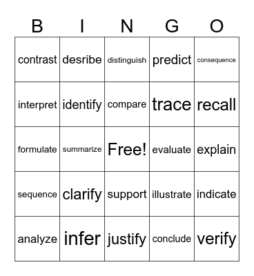 Test-Taking Words Bingo Card