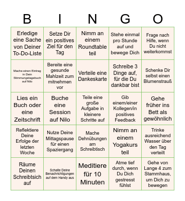 Mental Health Week Bingo Card