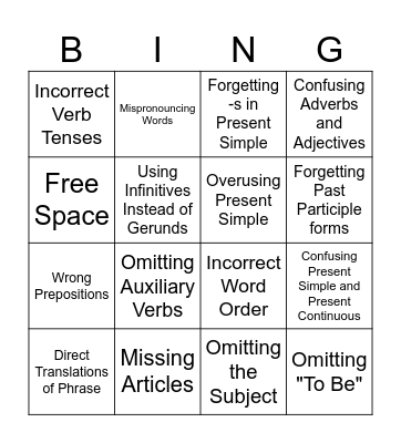 Mistakes in Speaking Bingo Card