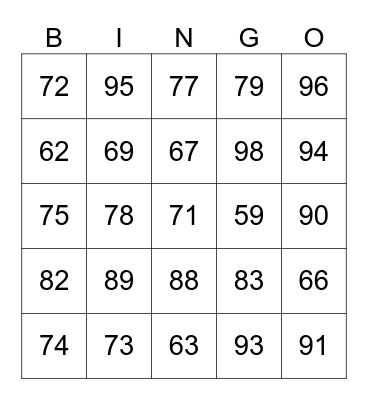 Chinese Number Bingo Card