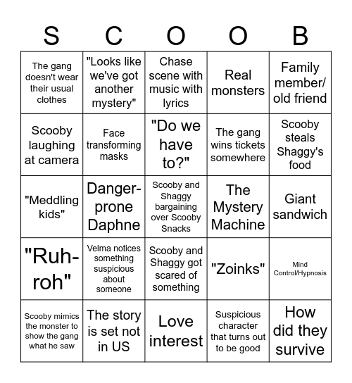 Scooby-Doo Movie Bingo Card