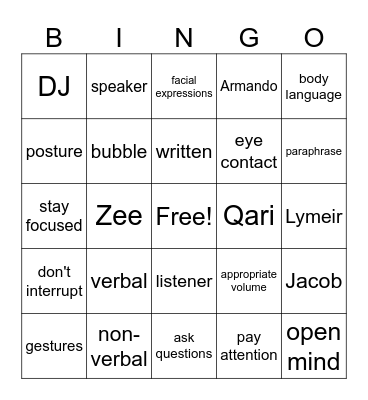 Room 28 - Communication Skills Bingo Card