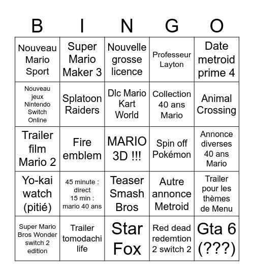 Untitled Bingo Card