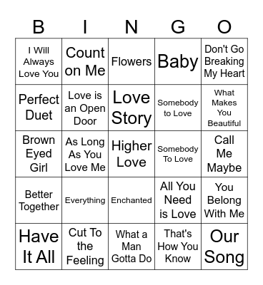 Valentine's Day Music Bingo Card