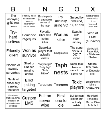 Forsaken BINGO! (Play 5 rounds) updated Bingo Card