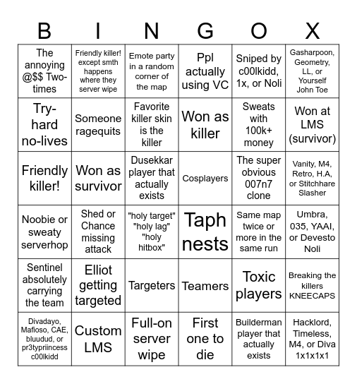 Forsaken BINGO! (Play 5 rounds) updated Bingo Card
