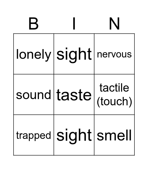 Show vs. Tell Bingo Card
