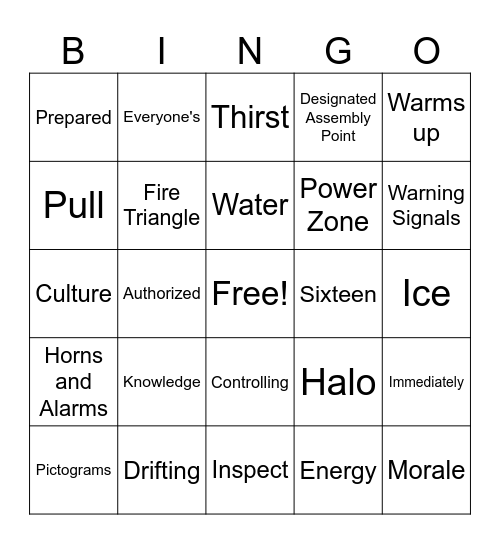 Safety Bingo Card