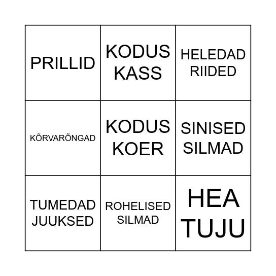SÕBRABINGO. KAS SINUL ON? Bingo Card