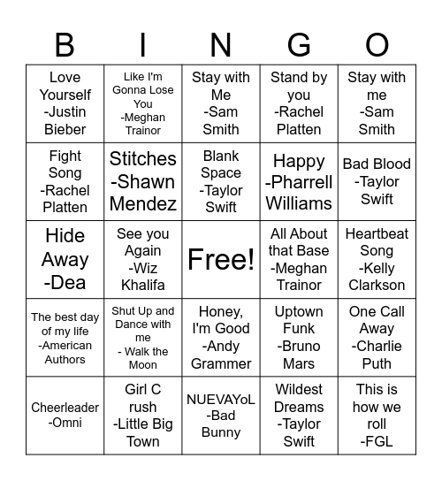 2020's Music! Bingo Card