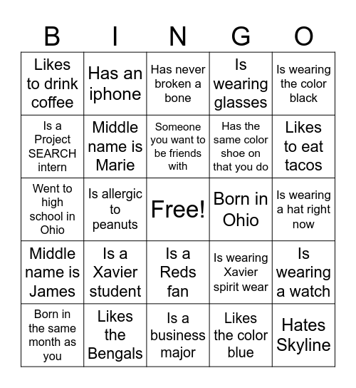 Get To Know You Bingo Card