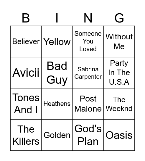 Musikk Bingo Card