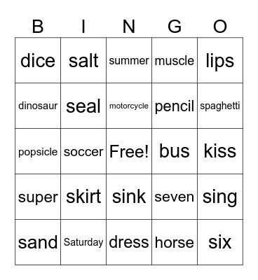 S Bingo Card
