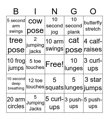 Fitness Bingo Card