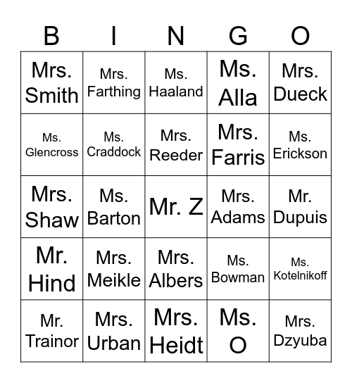 Staff Bingo Card