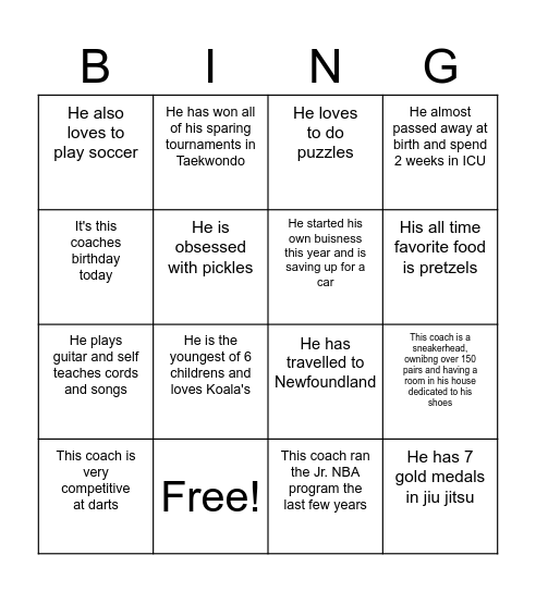 Basketball Bingo Card