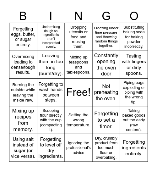 Worst Bakers In America Bingo Card