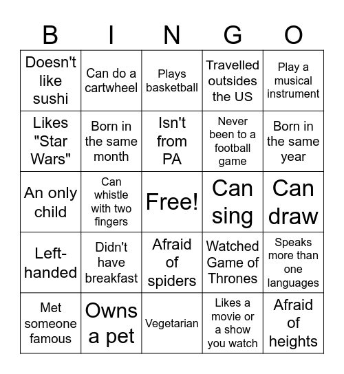 BINGOWhat Bingo Card