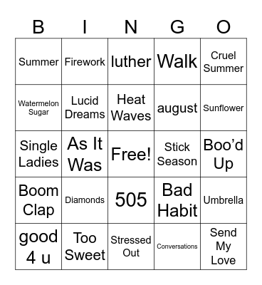 Music Bingo Card