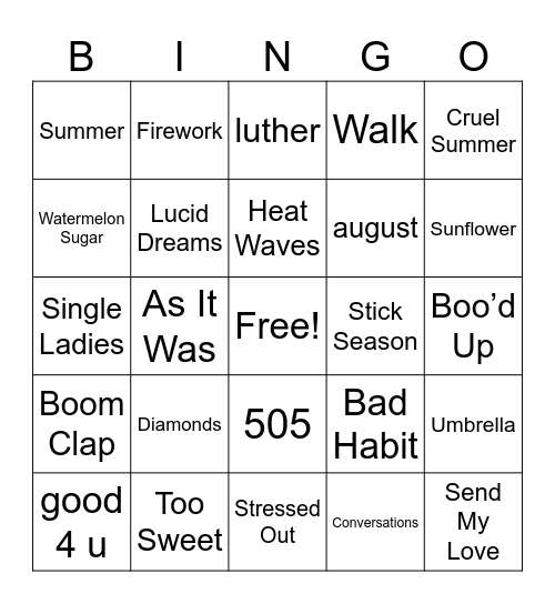Music Bingo Card