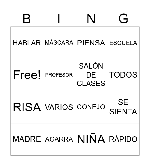 VOCABULARIO Bingo Card