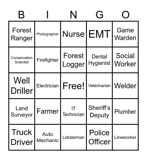 Career Exploration Bingo Card
