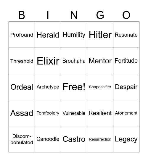 Vocabulary #1 Bingo Card